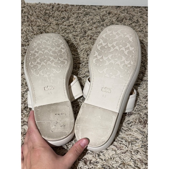 Coach C Logo Platform Thong Sandals Cream Leather Women's Size 9.5 - Picture 4 of 4